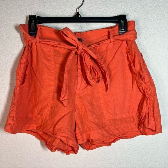 Lou & Grey Orange‎ Salmon Belted Mid Rise Linen Cargo Shorts Womens Size Small - Picture 1 of 6